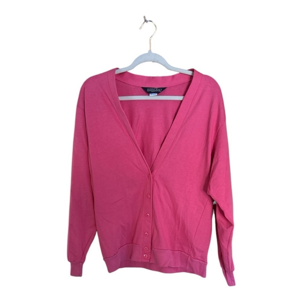 Lands’ End Pink Cotton Cardigan – Made in USA (Size M) Vintage Summer work